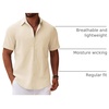 image:imageCOOFANDY Mens Button Down Short Sleeve Shirt Casual Cotton Summer Beach Linen Wedding Shirts with PocketLight Khaki