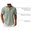 image:imageCOOFANDY Mens Button Down Short Sleeve Shirt Casual Cotton Summer Beach Linen Wedding Shirts with PocketMint Green