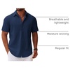 image:imageCOOFANDY Mens Button Down Short Sleeve Shirt Casual Cotton Summer Beach Linen Wedding Shirts with PocketNavy Blue