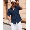 image:imageCOOFANDY Mens Button Down Short Sleeve Shirt Casual Cotton Summer Beach Linen Wedding Shirts with PocketNavy Blue