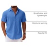 image:imageCOOFANDY Mens Button Down Short Sleeve Shirt Casual Cotton Summer Beach Linen Wedding Shirts with PocketOcean Blue
