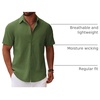 image:imageCOOFANDY Mens Button Down Short Sleeve Shirt Casual Cotton Summer Beach Linen Wedding Shirts with PocketOlive Green
