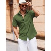 image:imageCOOFANDY Mens Button Down Short Sleeve Shirt Casual Cotton Summer Beach Linen Wedding Shirts with PocketOlive Green