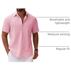 image:imageCOOFANDY Mens Button Down Short Sleeve Shirt Casual Cotton Summer Beach Linen Wedding Shirts with PocketPink