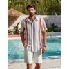 image:imageCOOFANDY Mens Button Down Short Sleeve Shirt Casual Cotton Summer Beach Linen Wedding Shirts with PocketRetro Stripe