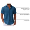 image:imageCOOFANDY Mens Button Down Short Sleeve Shirt Casual Cotton Summer Beach Linen Wedding Shirts with PocketSea Blue