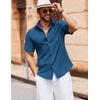 image:imageCOOFANDY Mens Button Down Short Sleeve Shirt Casual Cotton Summer Beach Linen Wedding Shirts with PocketSea Blue