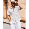 image:imageCOOFANDY Mens Button Down Short Sleeve Shirt Casual Cotton Summer Beach Linen Wedding Shirts with PocketWhite