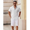image:imageCOOFANDY Mens Button Down Short Sleeve Shirt Casual Cotton Summer Beach Linen Wedding Shirts with PocketWhite