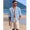 image:imageCOOFANDY Mens Casual Button Down Shirt Summer Beach Shirts Long Sleeve Cuban Collared Tropical Textured Shirts