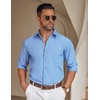 image:imageCOOFANDY Mens Casual Button Down Shirt Untucked Long Sleeve Stretch Denim Dress ShirtLight Blue