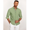 image:imageCOOFANDY Mens Casual Button Down Shirt Untucked Long Sleeve Stretch Denim Dress ShirtLight Green