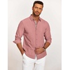 image:imageCOOFANDY Mens Casual Button Down Shirt Untucked Long Sleeve Stretch Denim Dress ShirtPink