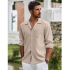 image:imageCOOFANDY Mens Casual Dress Long Sleeve Shirt Fashion Solid Beach Wedding Shirts Khaki 3XLarge
