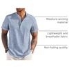 image:imageCOOFANDY Mens Casual Henley Shirt Short Sleeve Band Collar Linen Shirt Summer Beach Hippie TShirtsAflecking Blue