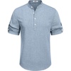 image:imageCOOFANDY Mens Casual Henley Shirt Short Sleeve Band Collar Linen Shirt Summer Beach Hippie TShirtsAflecking Blue
