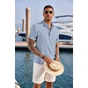 image:imageCOOFANDY Mens Casual Henley Shirt Short Sleeve Band Collar Linen Shirt Summer Beach Hippie TShirtsAflecking Blue