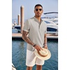 image:imageCOOFANDY Mens Casual Henley Shirt Short Sleeve Band Collar Linen Shirt Summer Beach Hippie TShirtsApricot