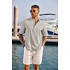 image:imageCOOFANDY Mens Casual Henley Shirt Short Sleeve Band Collar Linen Shirt Summer Beach Hippie TShirtsApricot