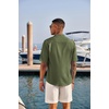 image:imageCOOFANDY Mens Casual Henley Shirt Short Sleeve Band Collar Linen Shirt Summer Beach Hippie TShirtsArmy Green