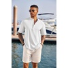 image:imageCOOFANDY Mens Casual Henley Shirt Short Sleeve Band Collar Linen Shirt Summer Beach Hippie TShirtsAwhite