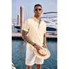image:imageCOOFANDY Mens Casual Henley Shirt Short Sleeve Band Collar Linen Shirt Summer Beach Hippie TShirtsBeige