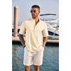 image:imageCOOFANDY Mens Casual Henley Shirt Short Sleeve Band Collar Linen Shirt Summer Beach Hippie TShirtsBeige