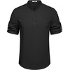 image:imageCOOFANDY Mens Casual Henley Shirt Short Sleeve Band Collar Linen Shirt Summer Beach Hippie TShirtsBlack