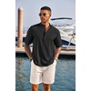 image:imageCOOFANDY Mens Casual Henley Shirt Short Sleeve Band Collar Linen Shirt Summer Beach Hippie TShirtsBlack