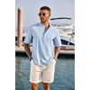 image:imageCOOFANDY Mens Casual Henley Shirt Short Sleeve Band Collar Linen Shirt Summer Beach Hippie TShirtsBlue