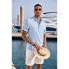 image:imageCOOFANDY Mens Casual Henley Shirt Short Sleeve Band Collar Linen Shirt Summer Beach Hippie TShirtsBlue