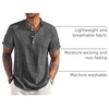 image:imageCOOFANDY Mens Casual Henley Shirt Short Sleeve Band Collar Linen Shirt Summer Beach Hippie TShirtsDark Gray