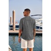 image:imageCOOFANDY Mens Casual Henley Shirt Short Sleeve Band Collar Linen Shirt Summer Beach Hippie TShirtsDark Gray