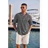 image:imageCOOFANDY Mens Casual Henley Shirt Short Sleeve Band Collar Linen Shirt Summer Beach Hippie TShirtsDark Gray