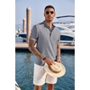 image:imageCOOFANDY Mens Casual Henley Shirt Short Sleeve Band Collar Linen Shirt Summer Beach Hippie TShirtsFlecking Navy Blue