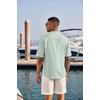 image:imageCOOFANDY Mens Casual Henley Shirt Short Sleeve Band Collar Linen Shirt Summer Beach Hippie TShirtsGreen