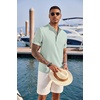 image:imageCOOFANDY Mens Casual Henley Shirt Short Sleeve Band Collar Linen Shirt Summer Beach Hippie TShirtsGreen