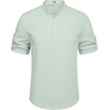 image:imageCOOFANDY Mens Casual Henley Shirt Short Sleeve Band Collar Linen Shirt Summer Beach Hippie TShirtsGreen