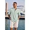 image:imageCOOFANDY Mens Casual Henley Shirt Short Sleeve Band Collar Linen Shirt Summer Beach Hippie TShirtsGreen