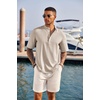 image:imageCOOFANDY Mens Casual Henley Shirt Short Sleeve Band Collar Linen Shirt Summer Beach Hippie TShirtsKhaki