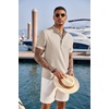 image:imageCOOFANDY Mens Casual Henley Shirt Short Sleeve Band Collar Linen Shirt Summer Beach Hippie TShirtsKhaki