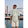 image:imageCOOFANDY Mens Casual Henley Shirt Short Sleeve Band Collar Linen Shirt Summer Beach Hippie TShirtsLeafsage Green  White