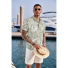 image:imageCOOFANDY Mens Casual Henley Shirt Short Sleeve Band Collar Linen Shirt Summer Beach Hippie TShirtsLeafsage Green  White