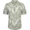 image:imageCOOFANDY Mens Casual Henley Shirt Short Sleeve Band Collar Linen Shirt Summer Beach Hippie TShirtsLeafsage Green  White