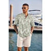 image:imageCOOFANDY Mens Casual Henley Shirt Short Sleeve Band Collar Linen Shirt Summer Beach Hippie TShirtsLeafsage Green  White