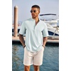 image:imageCOOFANDY Mens Casual Henley Shirt Short Sleeve Band Collar Linen Shirt Summer Beach Hippie TShirtsLight Blue