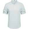 image:imageCOOFANDY Mens Casual Henley Shirt Short Sleeve Band Collar Linen Shirt Summer Beach Hippie TShirtsLight Blue
