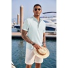 image:imageCOOFANDY Mens Casual Henley Shirt Short Sleeve Band Collar Linen Shirt Summer Beach Hippie TShirtsLight Blue