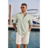 image:imageCOOFANDY Mens Casual Henley Shirt Short Sleeve Band Collar Linen Shirt Summer Beach Hippie TShirtsLight Green
