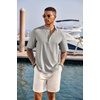 image:imageCOOFANDY Mens Casual Henley Shirt Short Sleeve Band Collar Linen Shirt Summer Beach Hippie TShirtsLight Grey